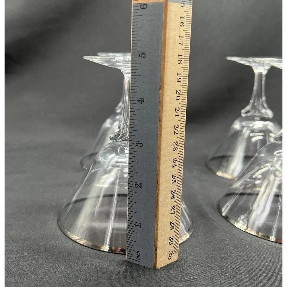 Four Fostoria Bridal Belle Crystal Martini Glasses Platinum‎ Rim Etched Vintage